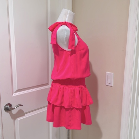 Amanda Uprichard Mckinley Barbie Pink One Shoulder Ruffle Tiered Dress Small - Picture 5 of 12